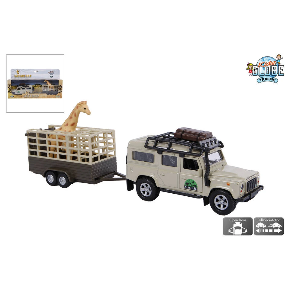 Kids Globe Traffic Land Rover Defender Met Giraftrailer 1 Kids Globe Traffic Land Rover Defender Met Giraftrailer
