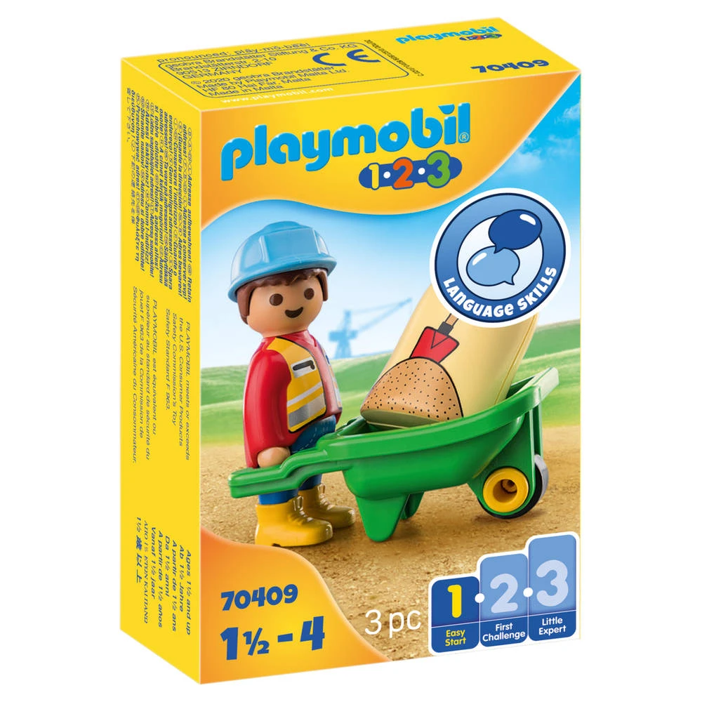 PLAYMOBIL 1.2.3 Bouwvakker Met Kruiwagen 70409 1 PLAYMOBIL 1.2.3 Bouwvakker Met Kruiwagen 70409