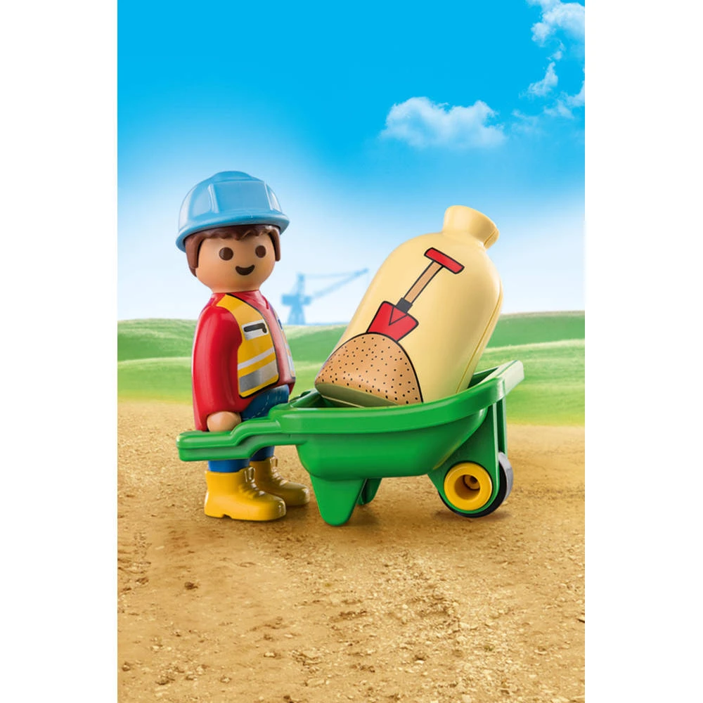 PLAYMOBIL 1.2.3 Bouwvakker Met Kruiwagen 70409 2 PLAYMOBIL 1.2.3 Bouwvakker Met Kruiwagen 70409 - Afbeelding 2