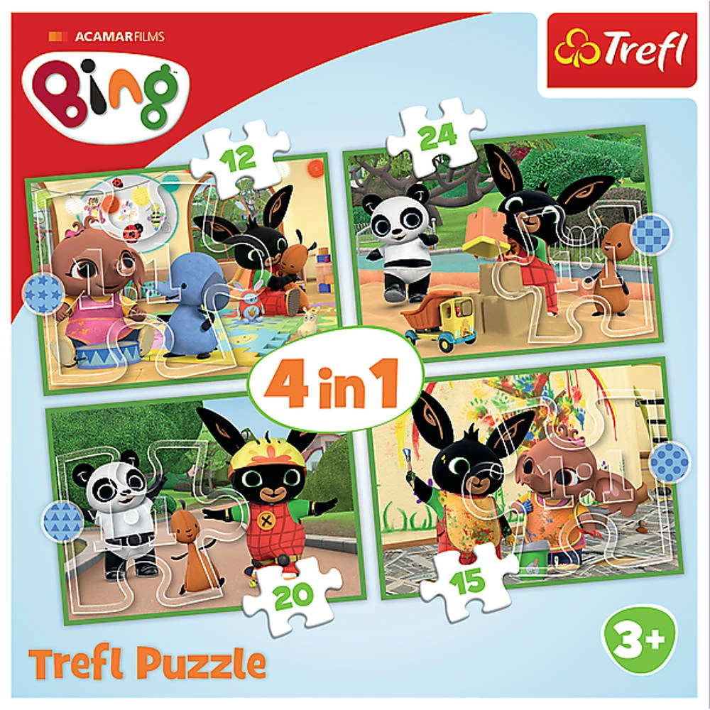 No Brand Bing 4-in-1 Puzzelset Bing Is Blij - 12 + 15 + 20 + 24 Stukjes 2 No Brand Bing 4-in-1 Puzzelset Bing Is Blij - 12 + 15 + 20 + 24 Stukjes - Afbeelding 2