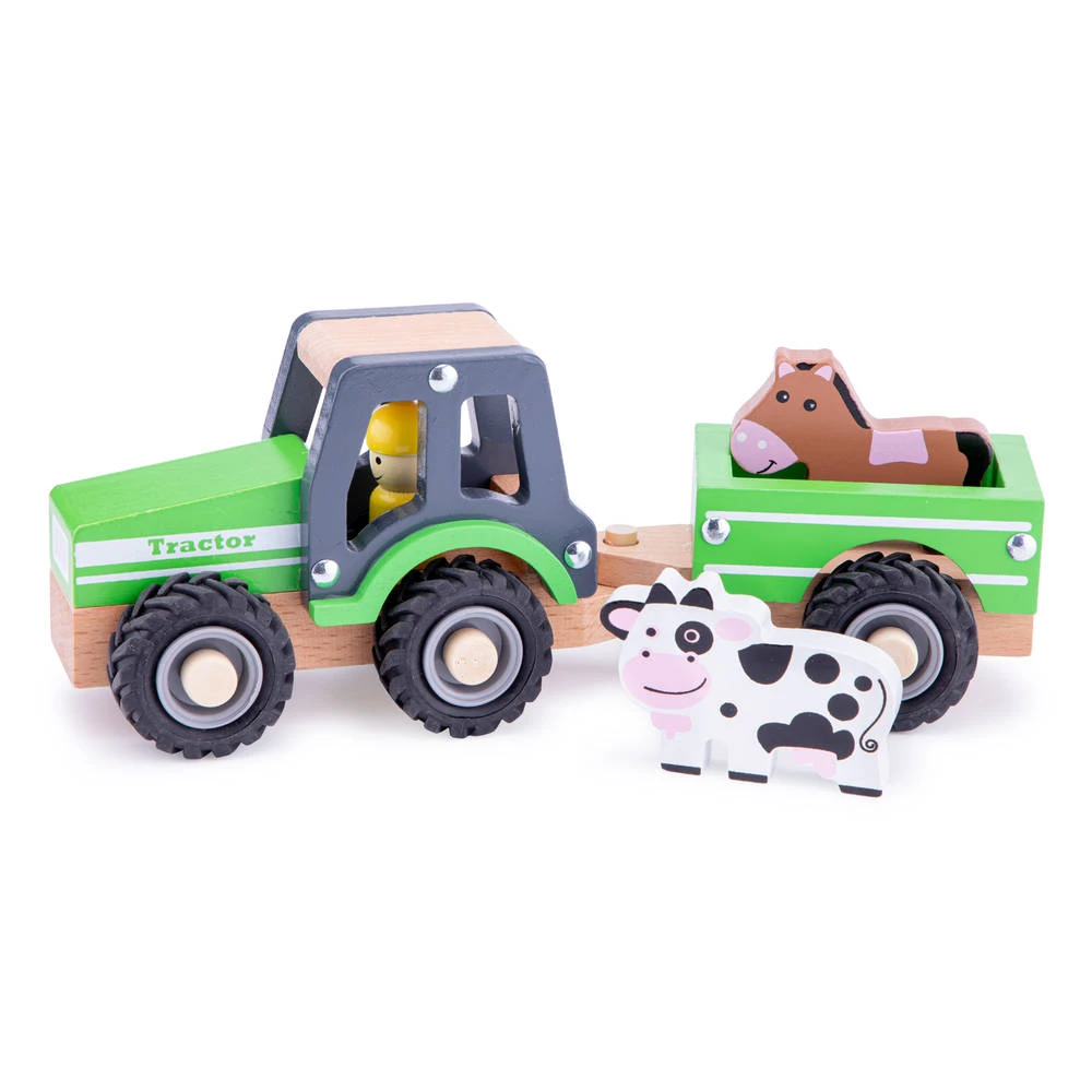 No Brand New Classic Toys Houten Tractor Met Aanhanger + Dieren 2 No Brand New Classic Toys Houten Tractor Met Aanhanger + Dieren - Afbeelding 2